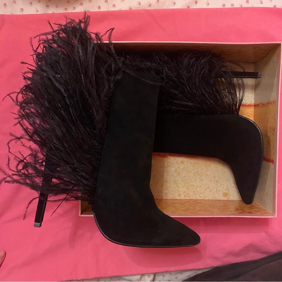 Jeffrey Campbell Ostrich feather leather suede Vain stiletto boots highheels 7.5 - Picture 4 of 13